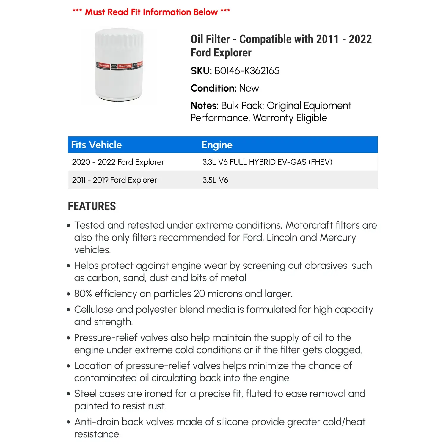 Oil Filter - Compatible with 2011 - 2022 Ford - Image 2